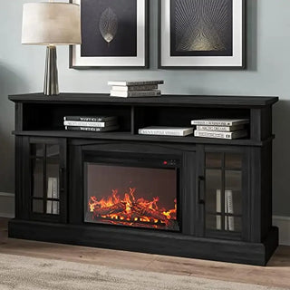 TV Stand with Electric Fireplace Heater – 58" Media Console with Storage Cabinets &amp; Shelves