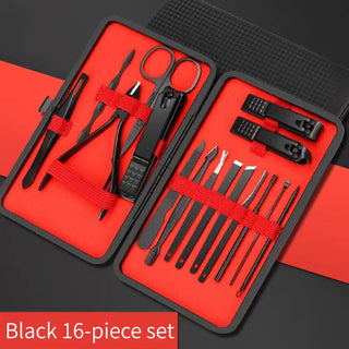 Black & Red Professional Men’s Nail Clipper Set - 18/24 Piece Stainless Steel Manicure & Pedicure Kit