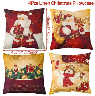 4pcs Christmas Cushion Covers – Merry Christmas Linen Pillowcases
