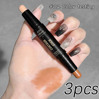 Double-Ended Highlight & Contour Stick, Cream Bronzer and Highlighter Makeup Stick for Nose Shadow, Face Sculpting, Brightening, and Definition
