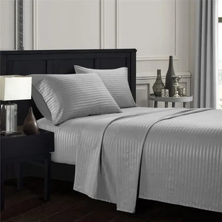 Embossed Brushed Stripe 4-Piece Bed Set with Flat Sheet, Fitted Sheet & Pillowcases