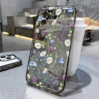 Clear Floral iPhone Case – Shockproof Soft Silicone Cover with Camera Lens Protection
