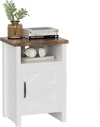 Nightstand Set of 2 with Storage Shelf & Barn Door – Modern Farmhouse Bedside Tables