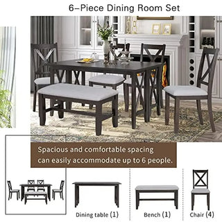 Merax 6-Piece Dining Set with Folding Table, 4 Cushioned Chairs, and Bench