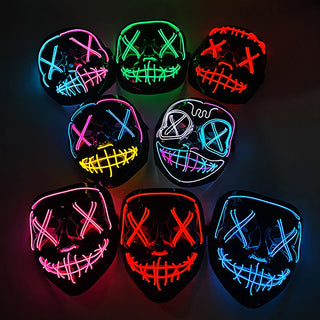 Wireless Neon LED Purge Mask – Glow-in-the-Dark Cosplay Horror Mask