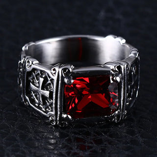 Red Zircon Zinc Cross Ring