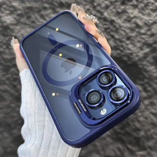 Luxury Magnetic Shockproof iPhone Case with Stand, Full Coverage Clear PC + TPU Cover, MagSafe-Style Ring, Lens Protection, Anti-Scratch Design for iPhone 17 16E 16 15 14 13 12 11 Series