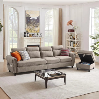 STICKON Convertible Sectional Sofa Couch, 4 Seater L Shaped with Ottoman