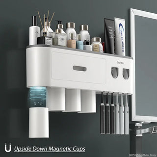 MENGNI Magnetic Adsorption Inverted Toothbrush Holder – Smart Storage & Automatic Squeezer