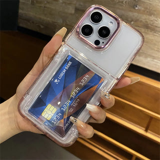 Transparent Card Slot Holder iPhone Case, Shockproof Clear Acrylic Wallet Case with PC + TPU Bumper Protection for iPhone 17 16 15 14 13 12 11 Series