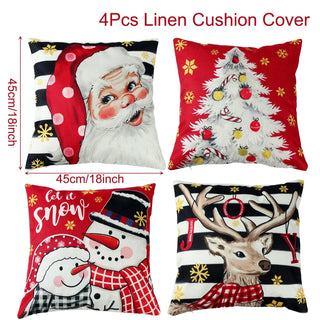 4pcs Christmas Cushion Covers – Merry Christmas Linen Pillowcases