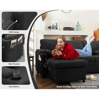 Sofa Bed Sleeper Pull Out 2 in 1 Sectional Sleeper Sofa with Storage, USB Station