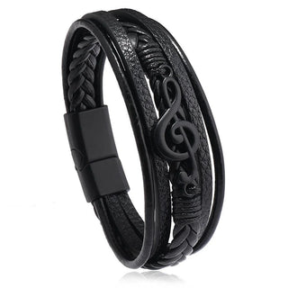 Leather Music Symbol Multi-layer Bracelet with Magnetic Buckle