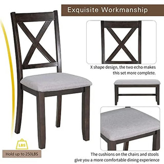 Merax 6-Piece Dining Set with Folding Table, 4 Cushioned Chairs, and Bench