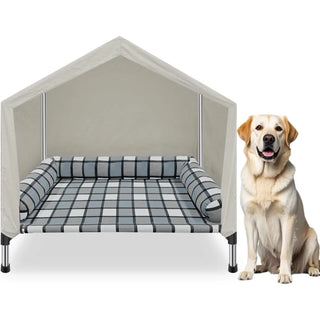 Dog Pet Bed House - Weatherproof 2-in-1 Indoor Outdoor Pet Cot with Canopy