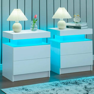 ANGDUO LED Nightstand with 2 Drawers, Set of 2