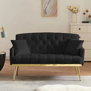 55-Inch Modern Velvet Loveseat Sofa with Gold Metal Legs & Side Pockets