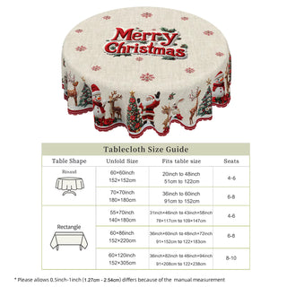 Merry Christmas Pattern Tablecloth with 4 Self-Adhesive Stickers – Santa, Snowman, Reindeer & Holiday Cheer