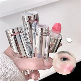 Air Cushion Blush Stick, Natural Dewy Face Rouge with Sponge Applicator, Long-Lasting Lip & Cheek Tint, Easy-Blend Makeup Stick