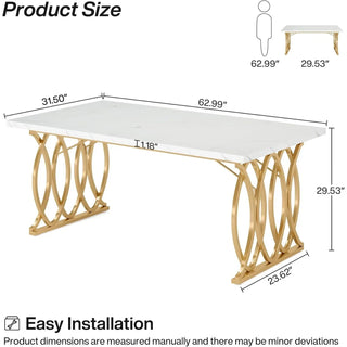 Modern Dining Table – 63" White & Gold Rectangular Kitchen Table for 4–6 People