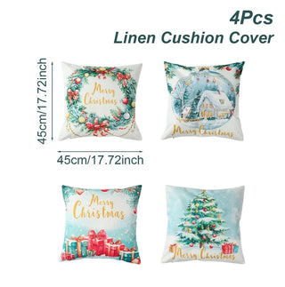 4pcs Christmas Cushion Covers – Merry Christmas Linen Pillowcases