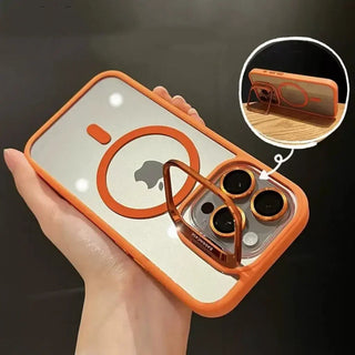 Luxury Magnetic Shockproof iPhone Case with Stand, Full Coverage Clear PC + TPU Cover, MagSafe-Style Ring, Lens Protection, Anti-Scratch Design for iPhone 17 16E 16 15 14 13 12 11 Series