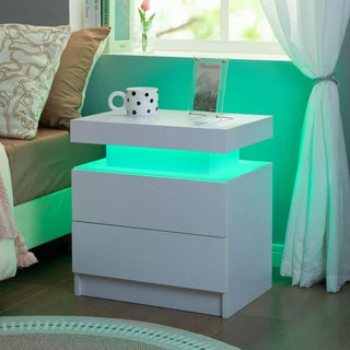 ANGDUO LED Nightstand with 2 Drawers, Set of 2