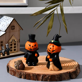 Cute Halloween Decor Set – Mini Ghost Pumpkin Resin Figurines