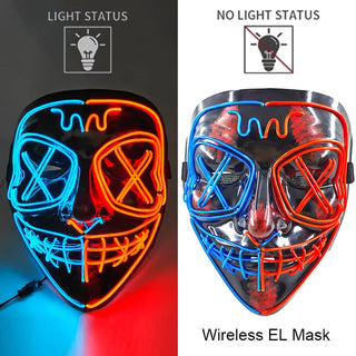 Wireless Neon LED Purge Mask – Glow-in-the-Dark Cosplay Horror Mask