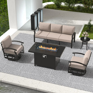 Aluminum Patio Furniture Set with Fire Pit Table – Swivel Chair & Sectional Sofa with Upgraded Cushions for Patio