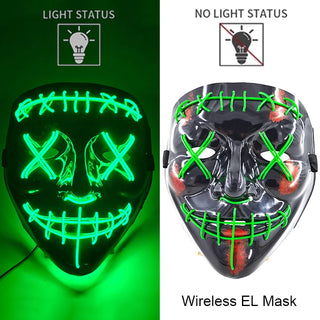 Wireless Neon LED Purge Mask – Glow-in-the-Dark Cosplay Horror Mask