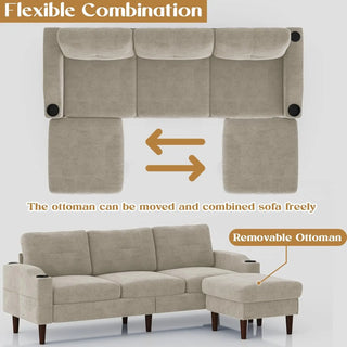 Convertible Small Sectional Sofa, L Shaped Sofa Couch with Storage Ottoman and USB Port