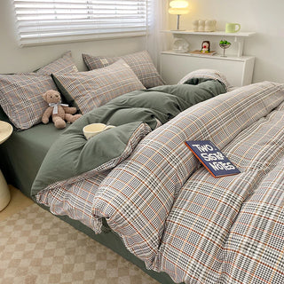 Nordic Plaid Washed Cotton Bedding Set