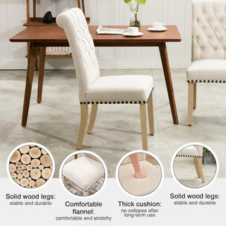 Upholstered Fabric Accent Dining Chair Set of 6 – Elegant Tufted Dining Room Chairs with 2 Armchairs