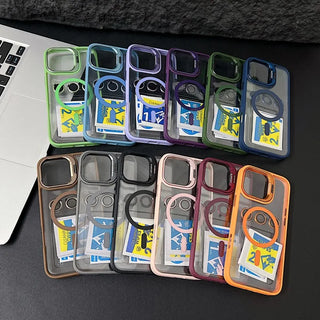 Luxury Magnetic Shockproof iPhone Case with Stand, Full Coverage Clear PC + TPU Cover, MagSafe-Style Ring, Lens Protection, Anti-Scratch Design for iPhone 17 16E 16 15 14 13 12 11 Series