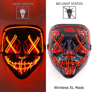Wireless Neon LED Purge Mask – Glow-in-the-Dark Cosplay Horror Mask