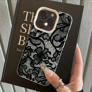 Black Lace Floral iPhone Case – Shockproof Soft TPU Cover with Raised Camera Protection