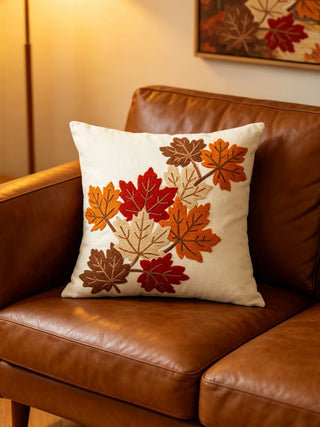 Autumn Maple Leaf Embroidered Pillow Cover – Decorative Fall Throw Cushion Cover for Sofa, Bed & Thanksgiving Decor