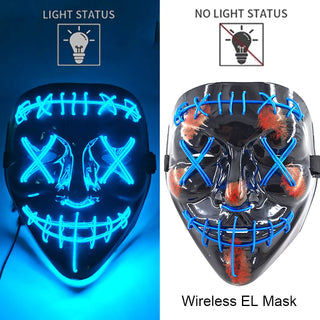 Wireless Neon LED Purge Mask – Glow-in-the-Dark Cosplay Horror Mask