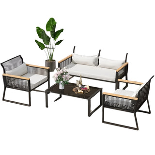 Rattan Outdoor Terrace Furniture Set, Equipped with Metal Edge Table