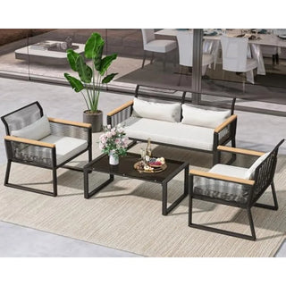 Rattan Outdoor Terrace Furniture Set, Equipped with Metal Edge Table