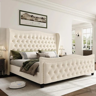 Valenza Velvet Wingback Bed