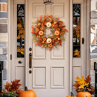 22-Inch Fall Pumpkin Wreath – Artificial Autumn Harvest Front Door & Farmhouse Decor