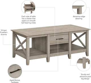 Key West Coffee Table with Storage in Washed Gray