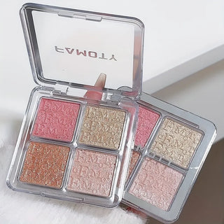 4-Color Shimmer Highlighter Palette, Baked Powder Illuminator Makeup Compact with Natural Glow Finish, Long-Lasting Brightening Face Highlighter for All Skin Tones