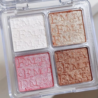 4-Color Shimmer Highlighter Palette, Baked Powder Illuminator Makeup Compact with Natural Glow Finish, Long-Lasting Brightening Face Highlighter for All Skin Tones