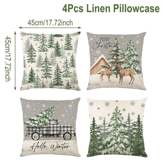 4pcs Christmas Cushion Covers – Merry Christmas Linen Pillowcases