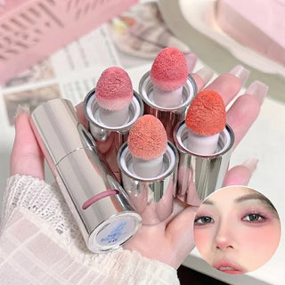 Air Cushion Blush Stick, Natural Dewy Face Rouge with Sponge Applicator, Long-Lasting Lip & Cheek Tint, Easy-Blend Makeup Stick
