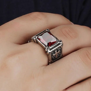 Red Zircon Zinc Cross Ring