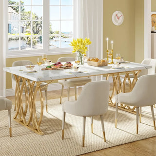 Modern Dining Table – 63" White & Gold Rectangular Kitchen Table for 4–6 People